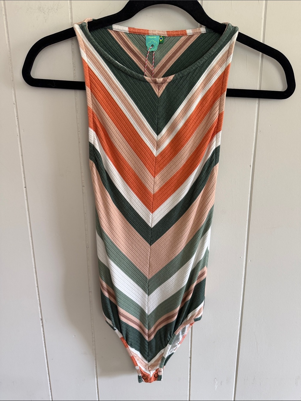 Farm Rio Bodysuit Chevron Stripe Earthy Size XS